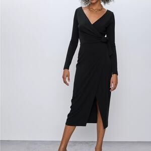 NWT BABATON Gaudi Wrap Midi Dress Black XXS